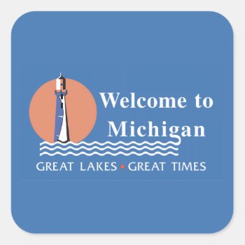 Welcome To Michigan - Usa Road Sign Square Sticker by worldofsigns at Zazzle