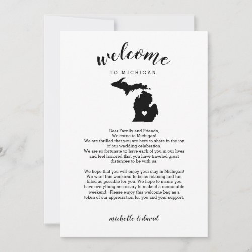 Welcome to Michigan  Wedding Letter  Itinerary