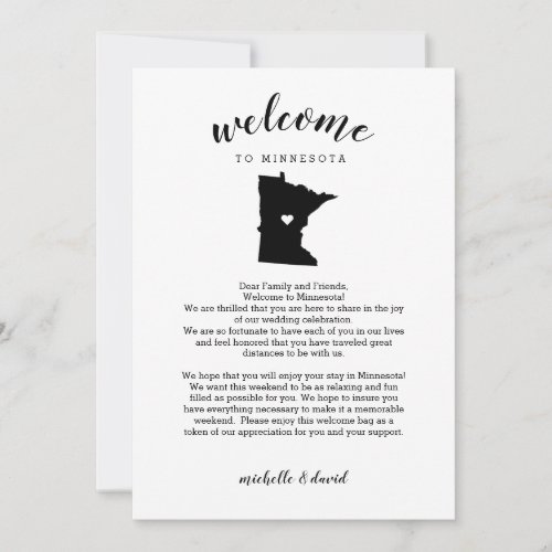 Welcome to Minnesota  Wedding Letter  Itinerary