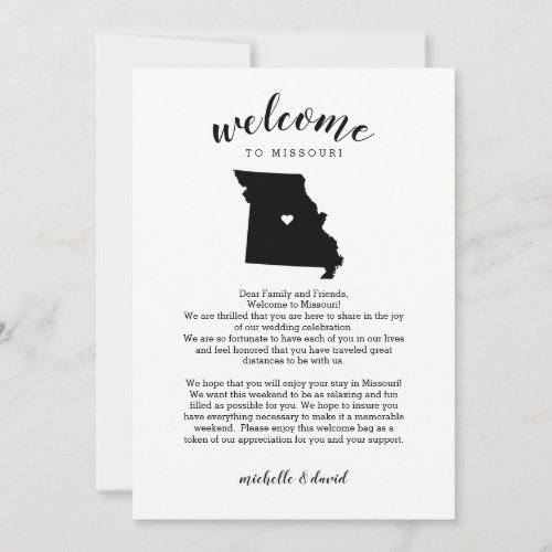Welcome to Missouri Wedding Letter  Itinerary