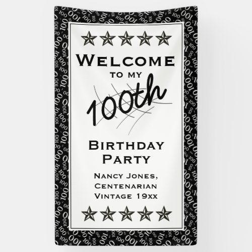 Welcome to my 100th Birthday Party _ BlackWhite Banner