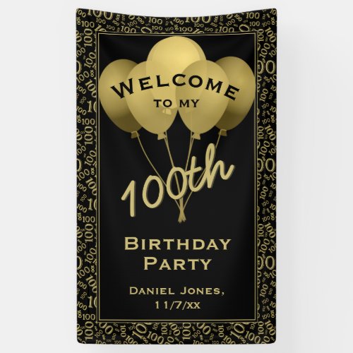 Welcome to my 100th Birthday Party _ GoldBlack Banner