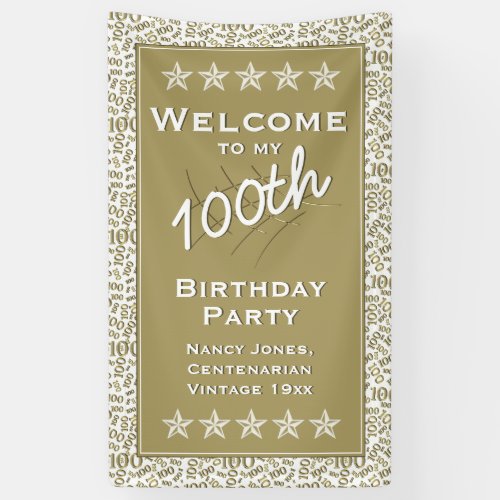 Welcome to my 100th Birthday Party _ GoldWhite Banner