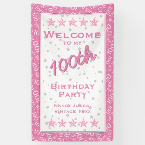 Welcome to my 100th Birthday Party _ PinkWhite Banner