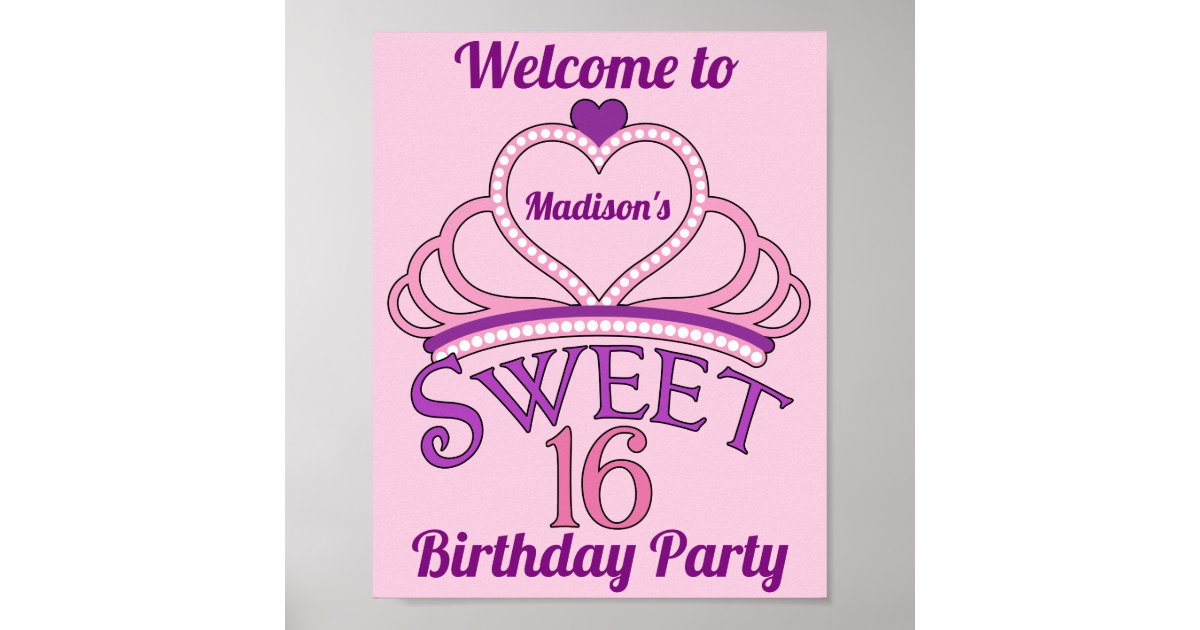 Welcome to My 16th Birthday Party Cute Custom Poster | Zazzle