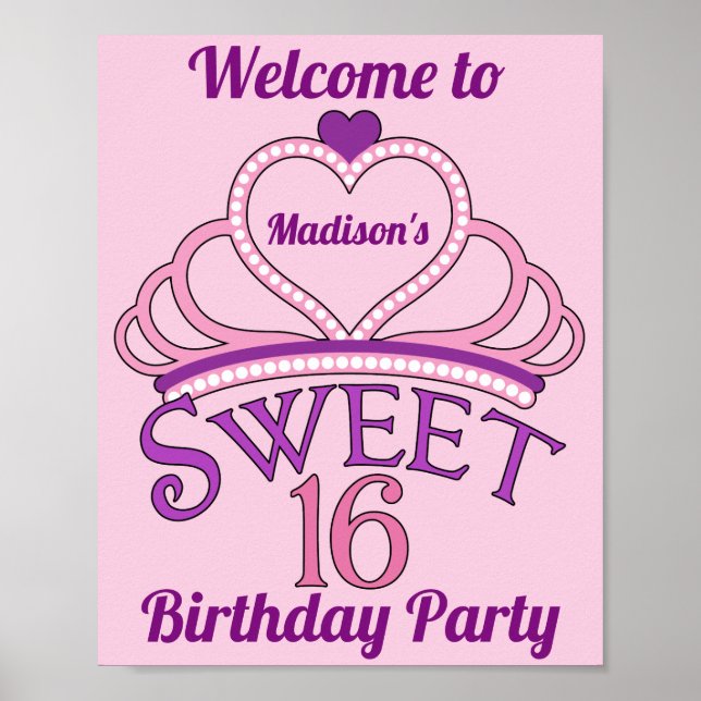 Welcome to My 16th Birthday Party Cute Custom Poster (Front)