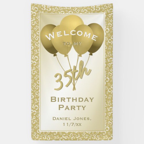 Welcome to my 35th Birthday Party _ GoldWhite Banner