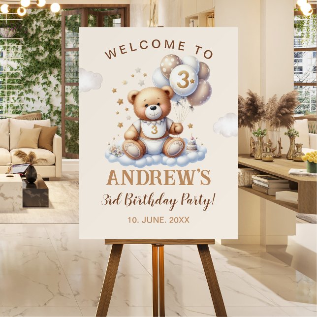 Welcome to My 3rd Birthday Sign – Bear on a Cloud  (Creator Uploaded)