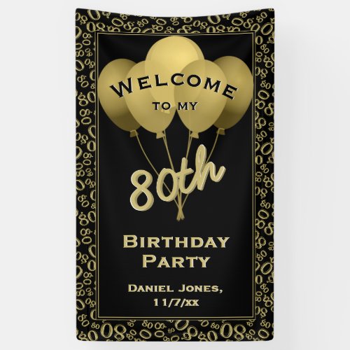 Welcome to my 80th Birthday Party _ GoldBlack Banner