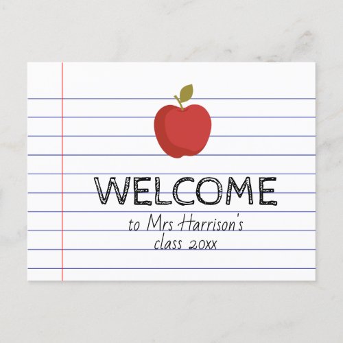 Welcome to my Class Apple Back to School Teacher   Postcard