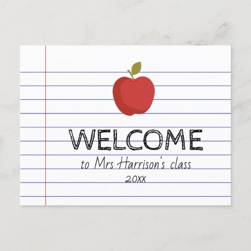 Welcome to my Class Apple Back to School Teacher  Postcard