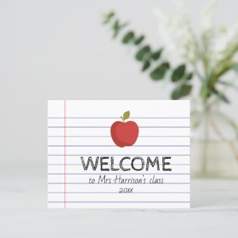 Welcome to my Class Apple Back to School Teacher Postcard | Zazzle