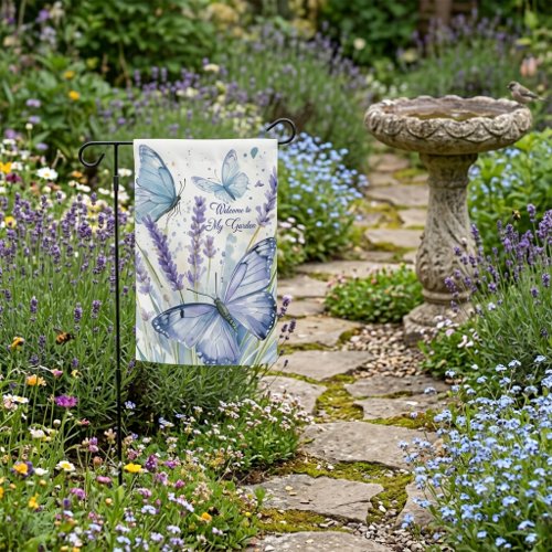 Welcome to My Garden Butterfly Lavender Art Flag