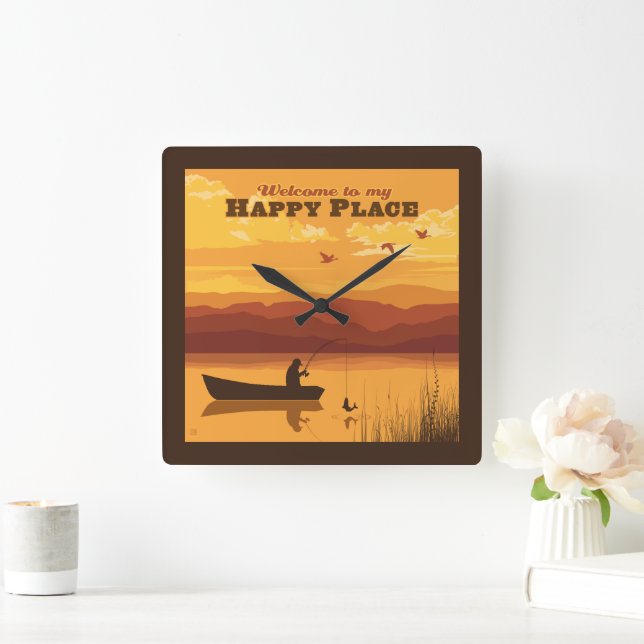 Welcome To My Happy Place Square Wall Clock (Home)