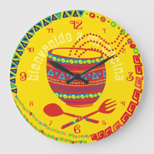 Welcome to my kitchen steaming Mexican bowl Large Clock