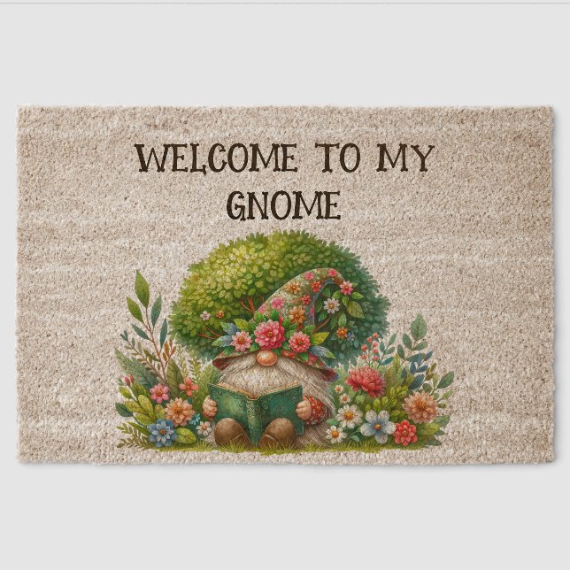 "Welcome to My Reading Garden" Gnome Fiber Doormat (Front)