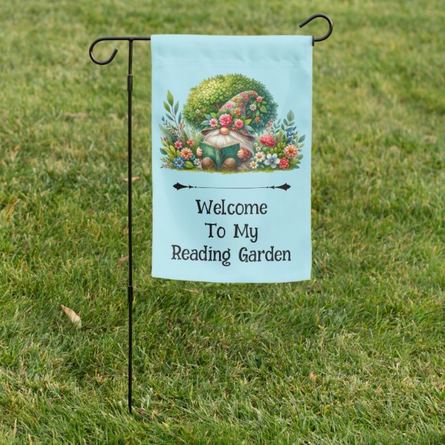 "Welcome to My Reading Garden" Gnome Garden Flag (In SItu)