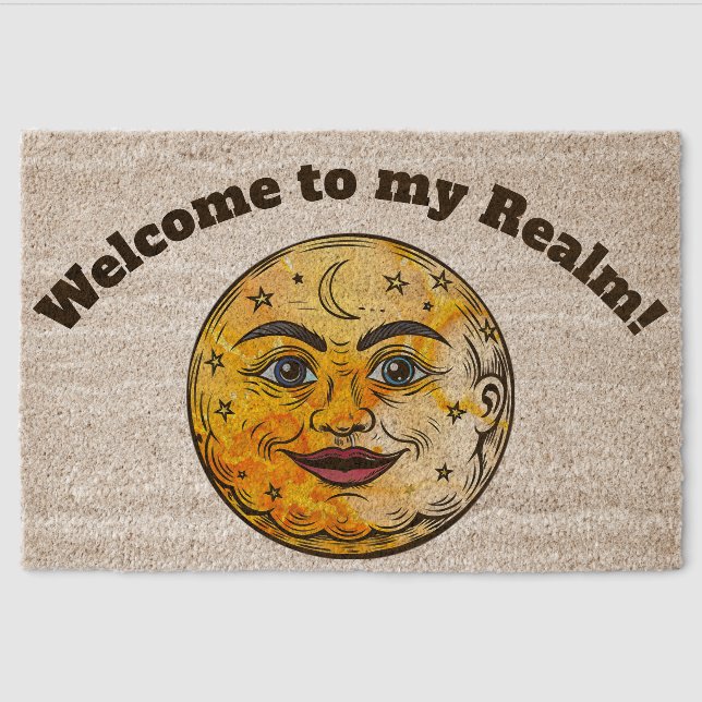 Welcome to my Realm Happy Smilling Moon  Fiber Doormat (Front)