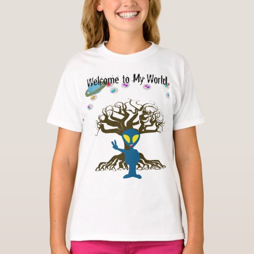 Welcome to my World Blue Alien Peace Sign T_Shirt
