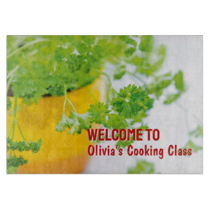 Welcome to Name’s Cooking Class Herb Art Cutting Board