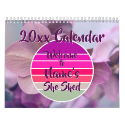 Welcome to Name&#39;s She Shed 20xx Retro Sunset Calendar