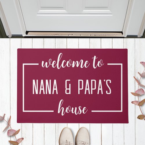 Welcome To NANA  PAPAS House _ Dark Fuschia Doormat