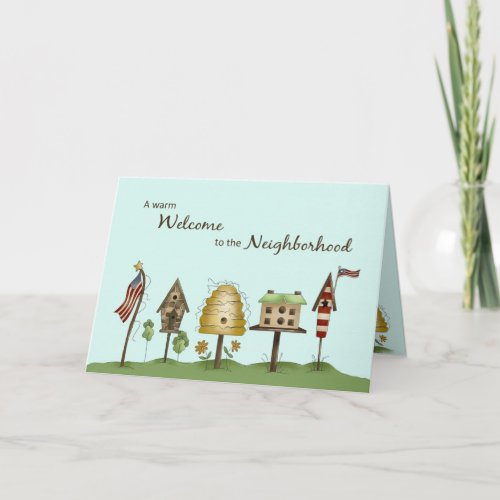 Welcome to Neighborhood Birdhouses  Flags Card