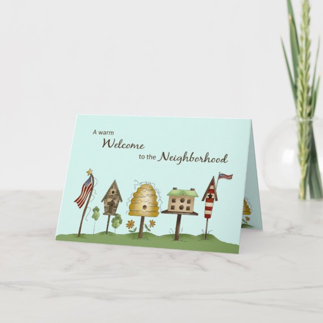 Welcome to Neighborhood Birdhouses & Flags Card (Front)