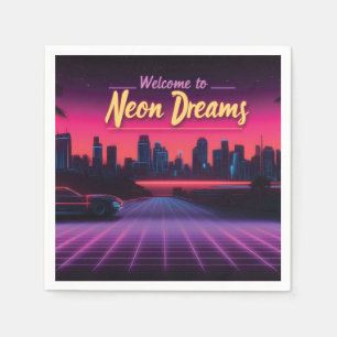 Welcome to Neon Dreams - Retro Wave Cityscape Napkins