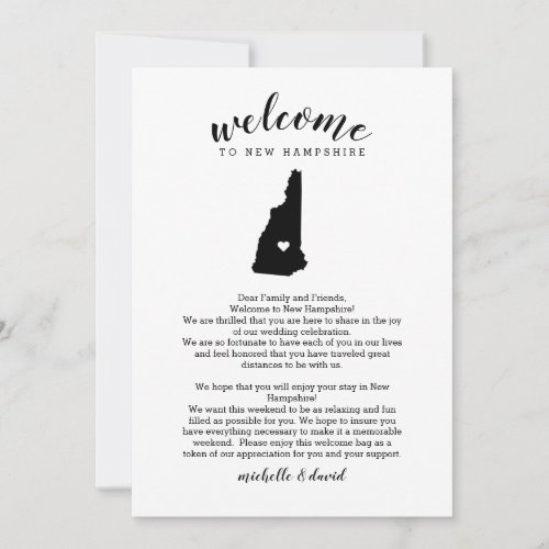 Welcome to New Hampshire Wedding Letter  Itinerary