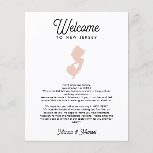 Welcome TO NEW JERSEY Letter  Itinerary ANY COLOR