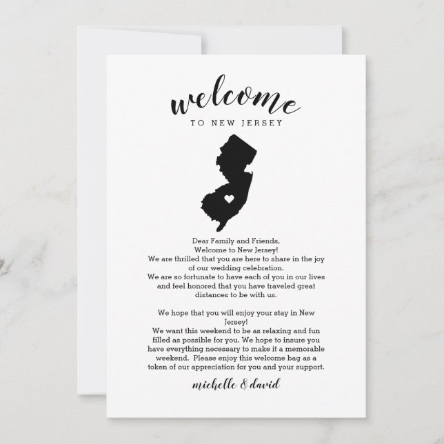 Welcome to New Jersey | Wedding Letter & Itinerary (Front)