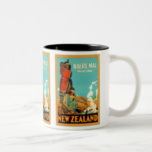Welcome To New Zealand ~ Haere Mai ~Vintage Travel Two-Tone Coffee Mug