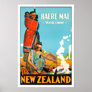 Welcome to New Zealand vintage travel Poster