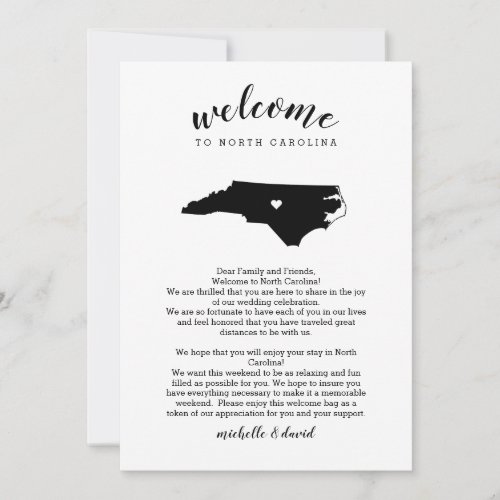 Welcome TO North Carolina Wedding Letter Itinerary