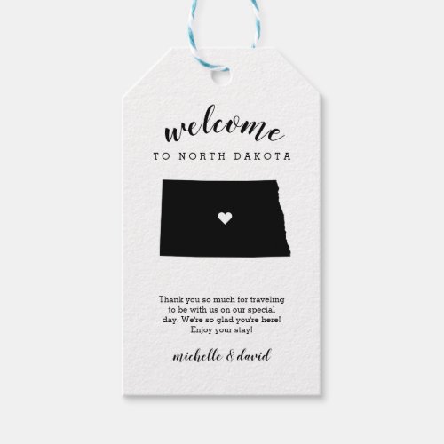 Welcome to North Dakota  Calligraphy Wedding Gift Tags