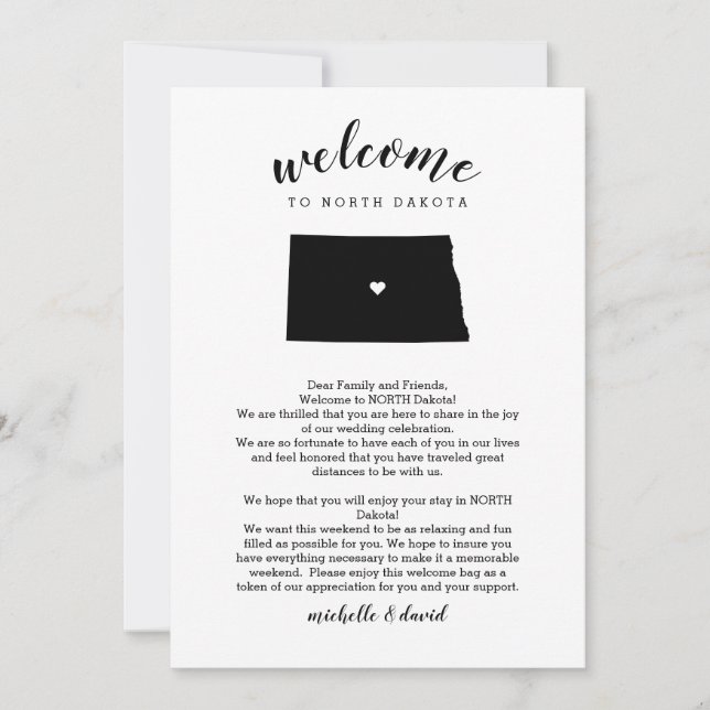 Welcome TO NORTH Dakota Wedding Letter Itinerary (Front)