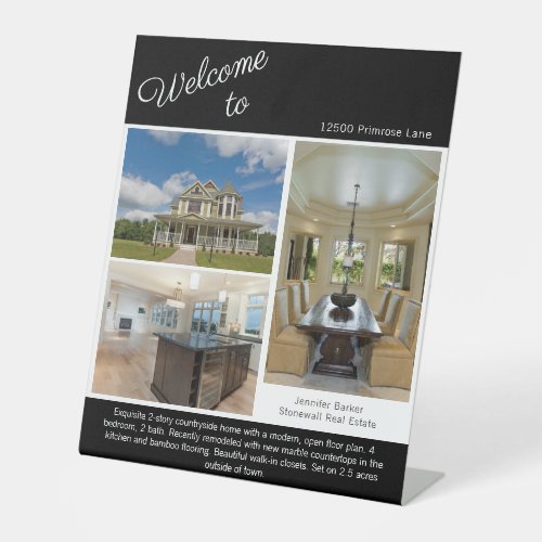 Welcome To Open House Photo Real Estate Chic Black Pedestal Sign