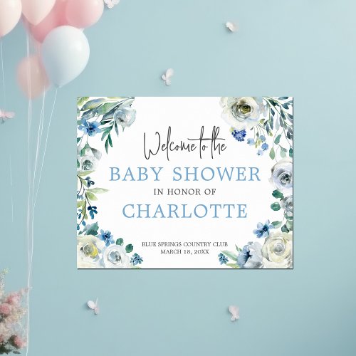 Welcome to Our Baby Shower Elegant Blue Floral Poster