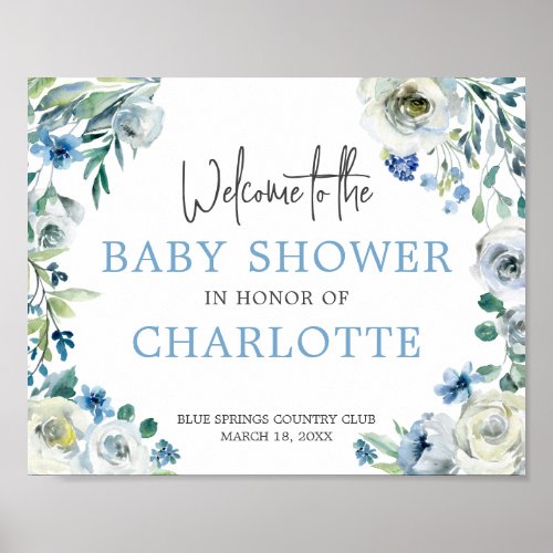 Welcome to Our Baby Shower Elegant Blue Floral Poster