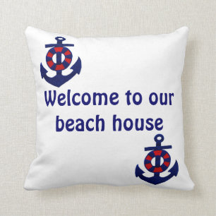 Welcome to our Beach House Anchor Throw Pillow