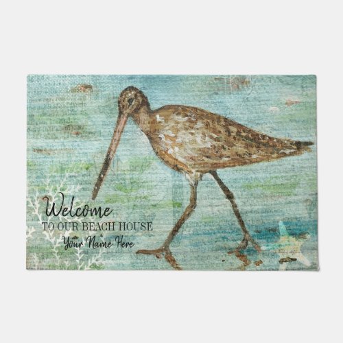 Welcome To Our Beach House Bird On Shore Art Doormat