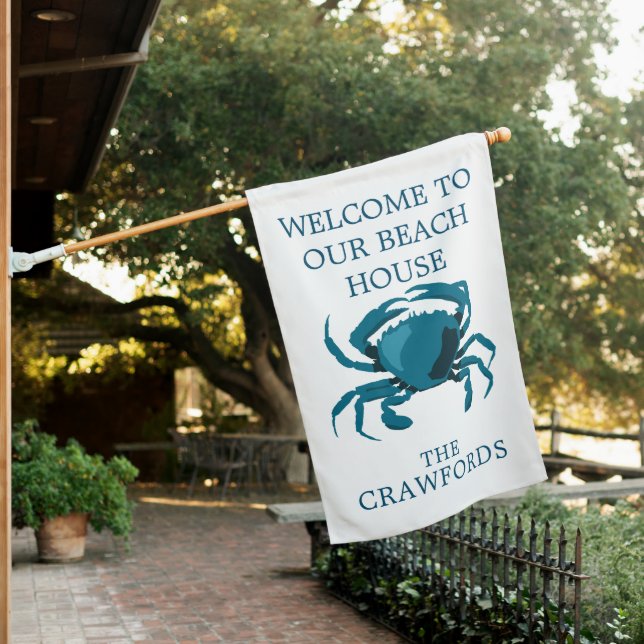 WELCOME to our Beach House  Blue Crab Flag (In SItu)