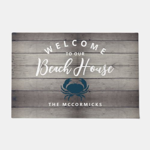 Welcome To Our Beach House Blue Family Monogram Doormat