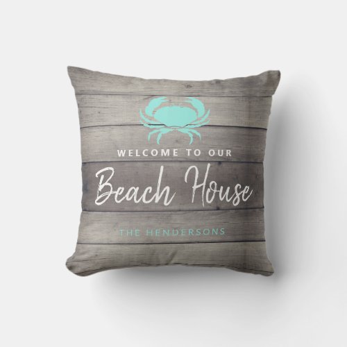 Welcome To Our Beach House Coastal Personalized Outdoor Pillow