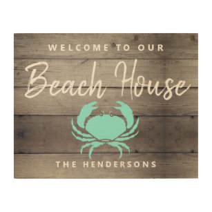 Welcome To Our Beach House Crab Personalized Wood Wall Art