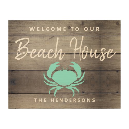 Welcome To Our Beach House Crab Personalized Wood Wall Art