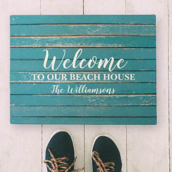Welcome To Our Beach House Custom Family Name Doormat by colorfulgalshop at Zazzle