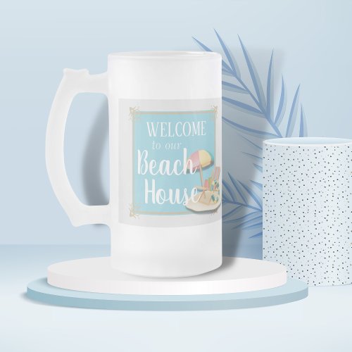 WELCOME to our Beach House _ Design No 1 Frosted Glass Beer Mug