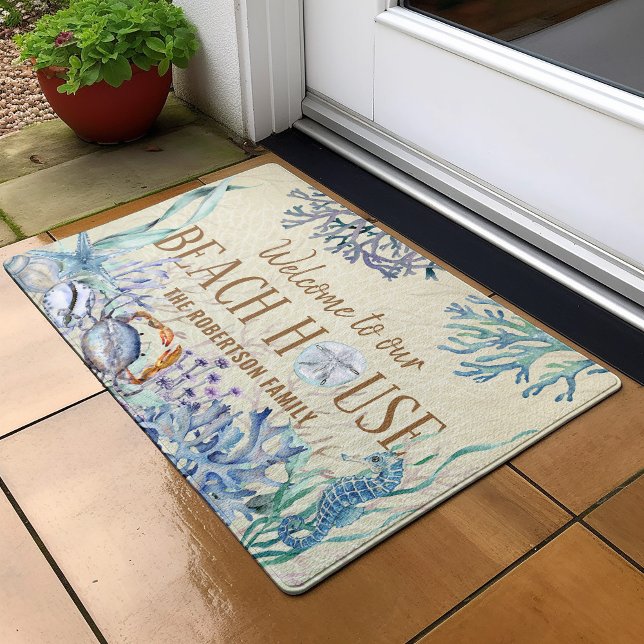 Welcome To Our Beach House Family Name Coastal Doormat (Creator Uploaded)
